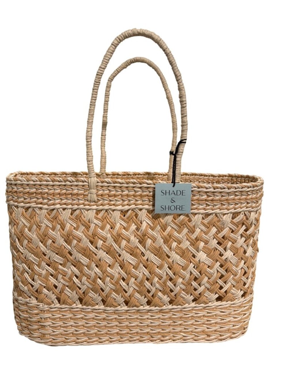 Natural Straw Woven Tote Bag With Double Handles - Shade & Shore - Picture 1 of 8